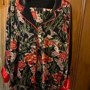 Floral Black and Red Women's Silky Pajama Set